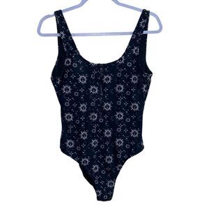 Cyn & Luca Celestial Zip One Piece Swimsuit Black M Sun Moon Stars